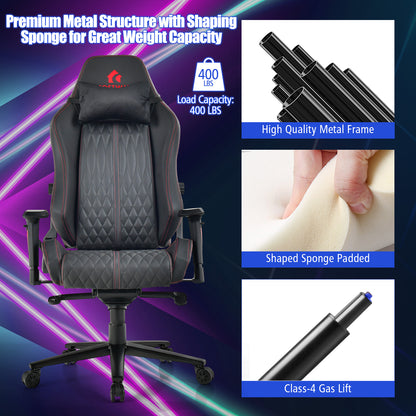 Adjustable Gaming Chair with Gas Lift 4D Armrest and Lumbar Support-Black