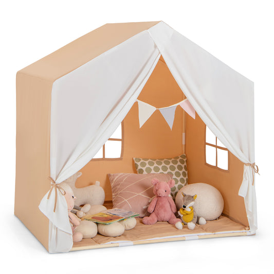 Kid's Play Tent with Washable Cotton Mat and Flag Banner-Orange Kids Crystal