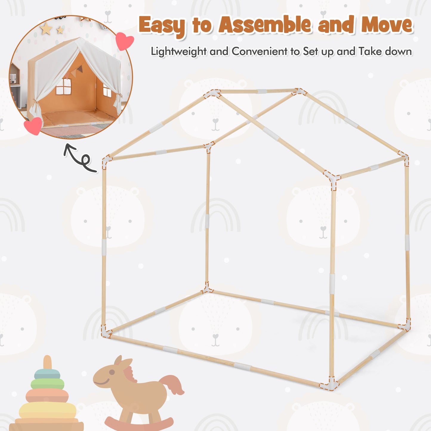 Kid's Play Tent with Washable Cotton Mat and Flag Banner-Orange Kids Crystal