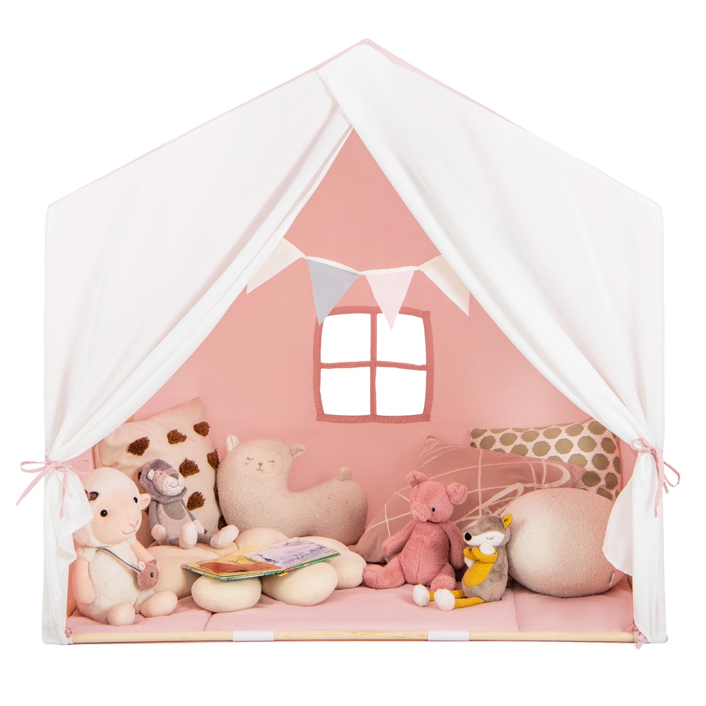 Kid's Play Tent with Washable Cotton Mat and Flag Banner-Pink Kids Crystal
