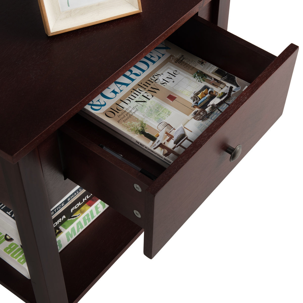 Nightstand with Drawer and Storage Shelf for Bedroom Living Room-Brown Kids Crystal