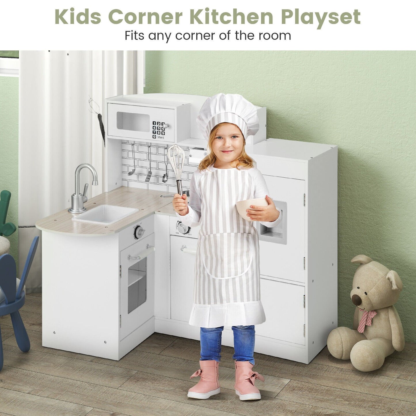 Kids Kitchen Playset Conor Kitchen Toy with Realistic Microwave and Oven Stove-Black &amp; White Kids Crystal