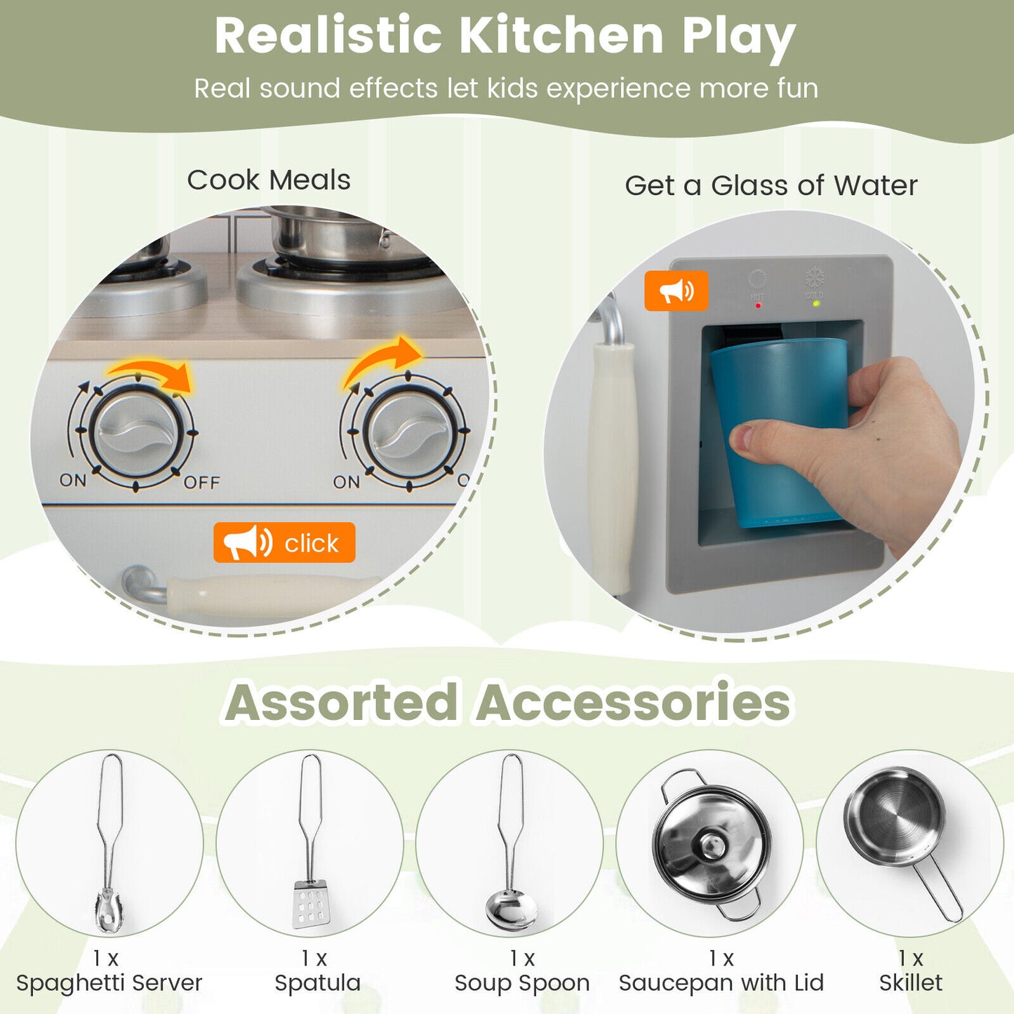 Kids Kitchen Playset Conor Kitchen Toy with Realistic Microwave and Oven Stove-Black &amp; White Kids Crystal