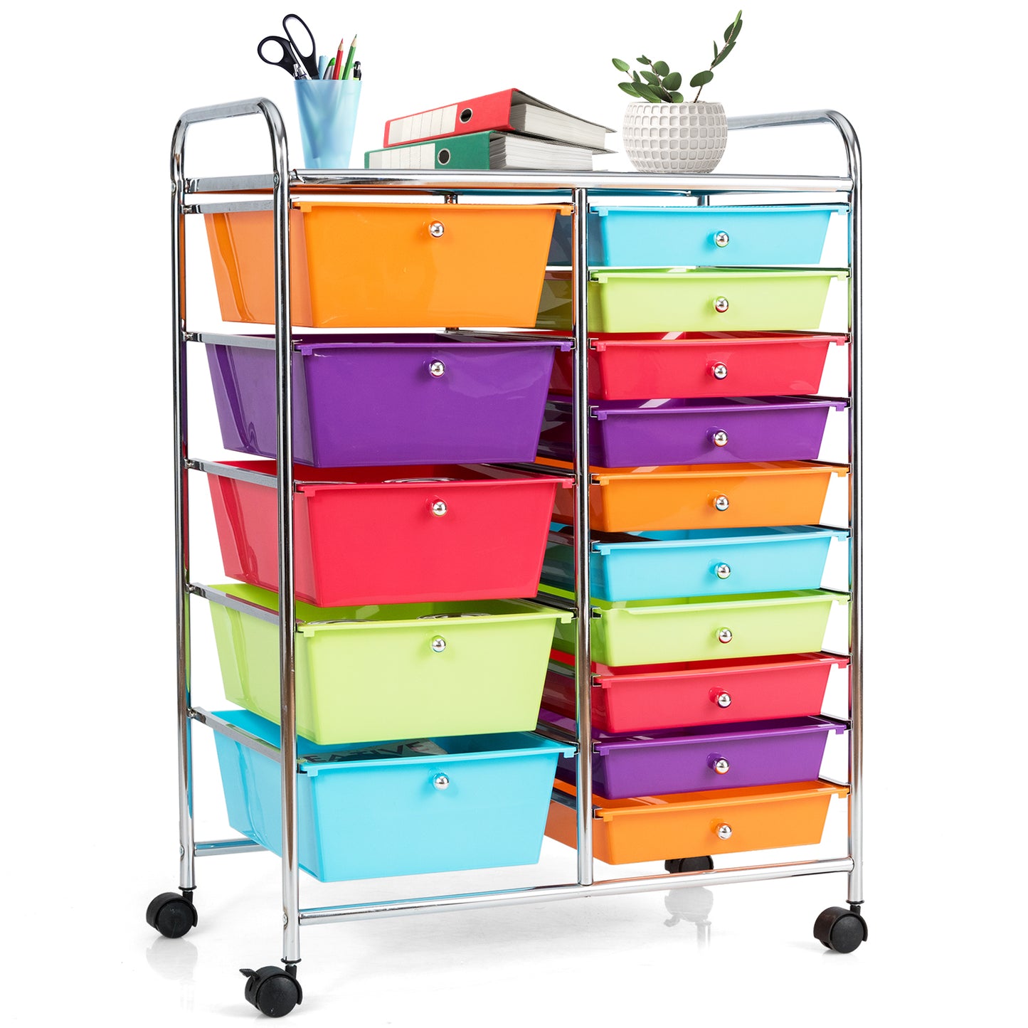 15-Drawer Utility Rolling Organizer Cart Multi-Use Storage-Multicolor Kids Crystal
