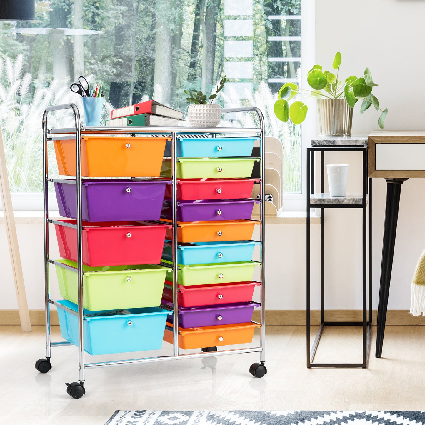 15-Drawer Utility Rolling Organizer Cart Multi-Use Storage-Multicolor Kids Crystal