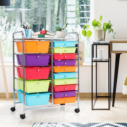 15-Drawer Utility Rolling Organizer Cart Multi-Use Storage-Multicolor