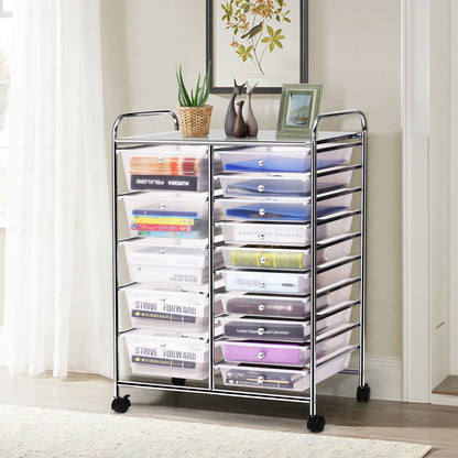 15-Drawer Utility Rolling Organizer Cart Multi-Use Storage-Clear