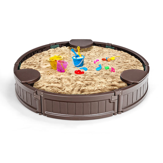 Sandbox with Built-in Corner Seat and Cover-Brown Kids Crystal