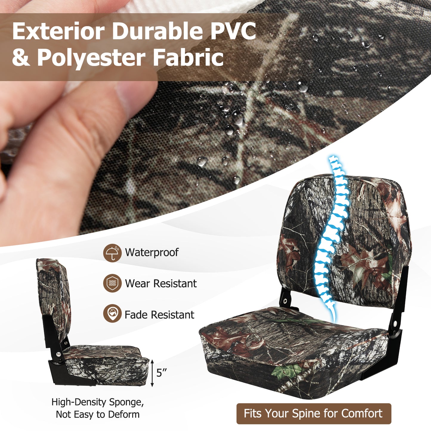 2-Piece Folding Boat Seat Set with Sponge Padding-Camouflage Kids Crystal