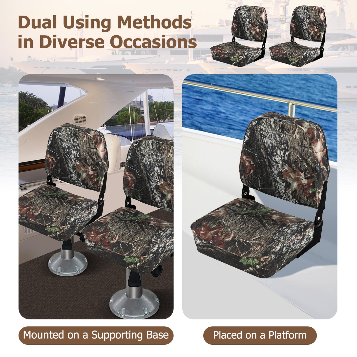 2-Piece Folding Boat Seat Set with Sponge Padding-Camouflage Kids Crystal