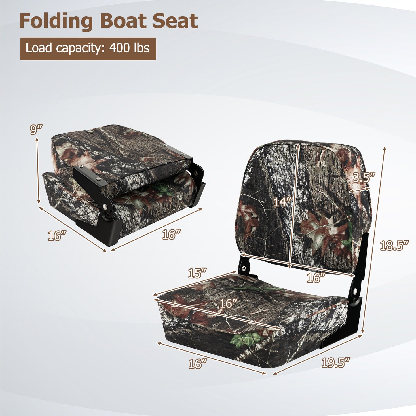 2-Piece Folding Boat Seat Set with Sponge Padding-Camouflage Kids Crystal