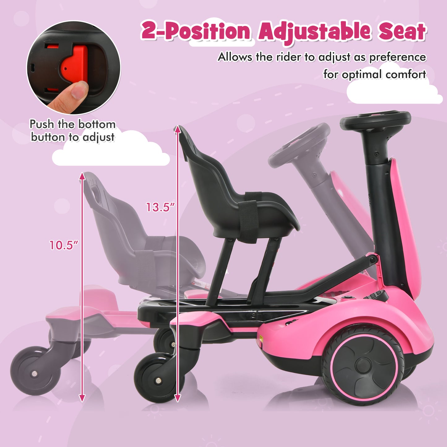 6V Kids Ride on Drift Car with 360° Spin and 2 Adjustable Heights-Pink