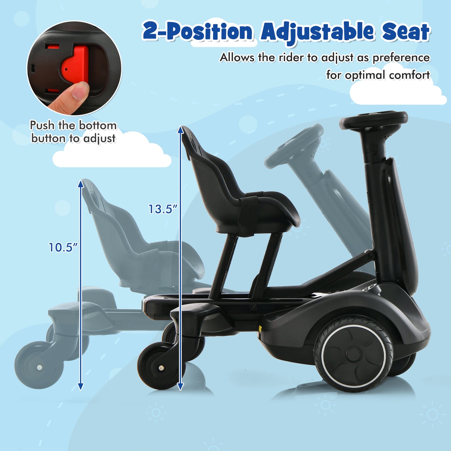 6V Kids Ride on Drift Car with 360° Spin and 2 Adjustable Heights-Black