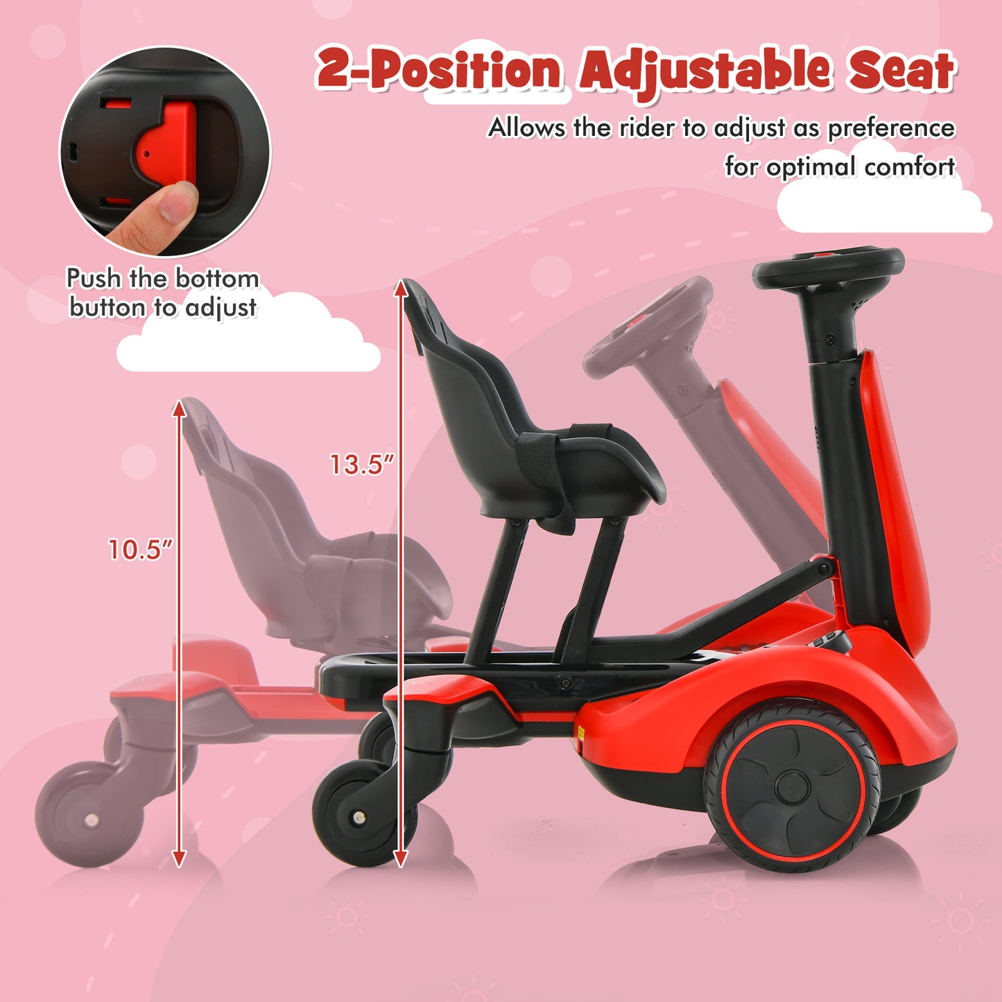 6V Kids Ride on Drift Car with 360° Spin and 2 Adjustable Heights-Red
