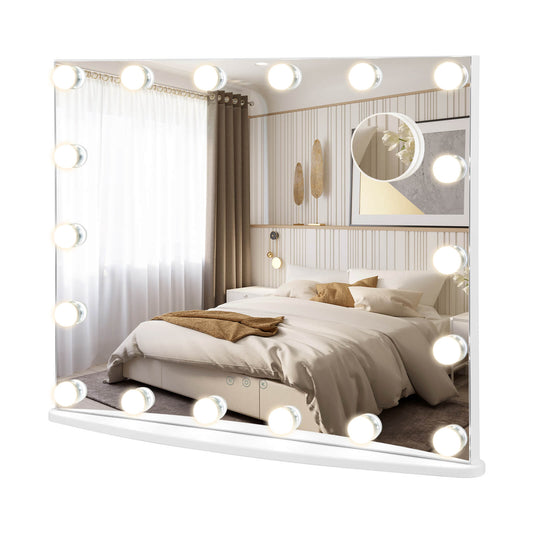 Vanity Mirror with 18 Dimmable LED Bulbs and 3 Color Lighting Modes-White Kids Crystal