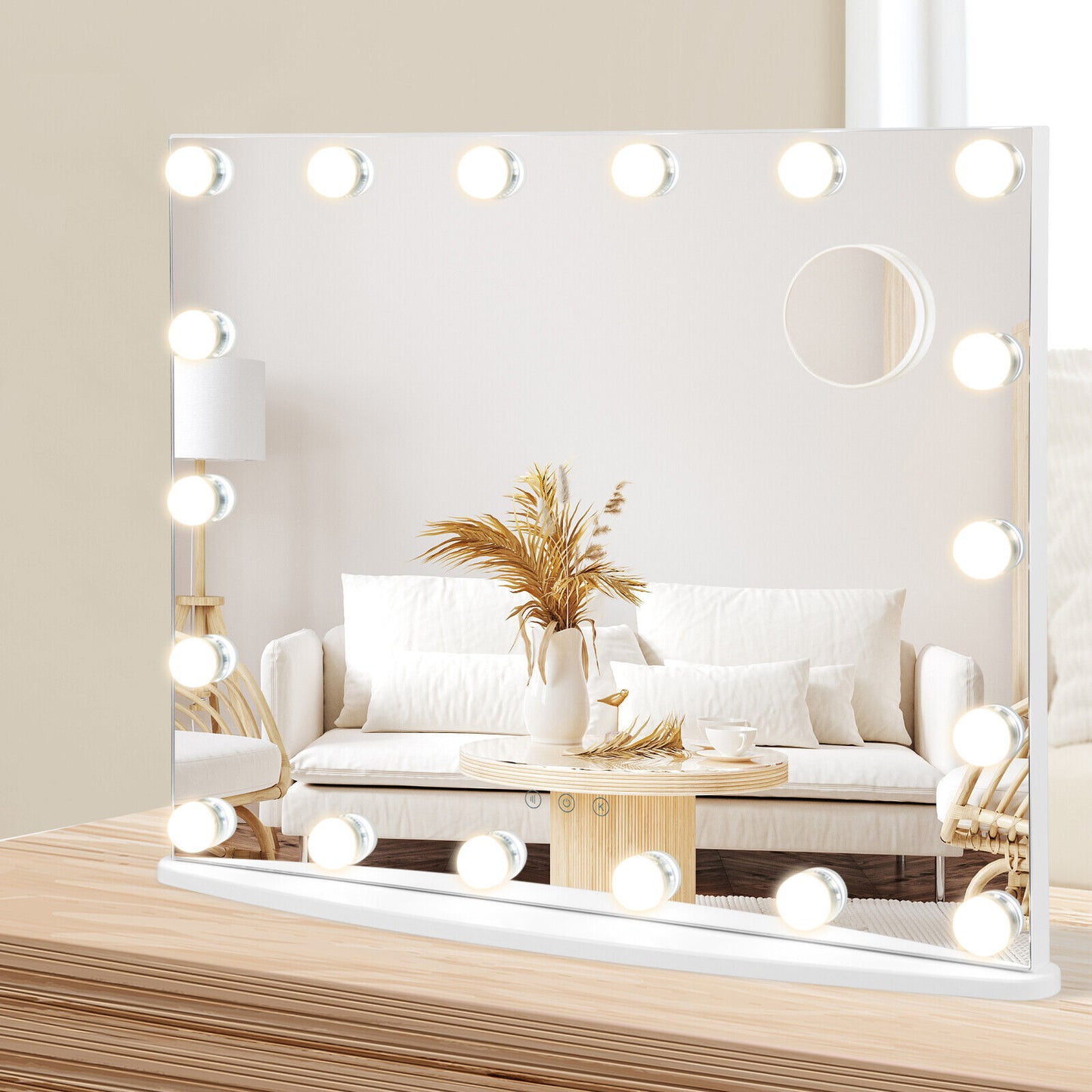 Vanity Mirror with 18 Dimmable LED Bulbs and 3 Color Lighting Modes-White Kids Crystal