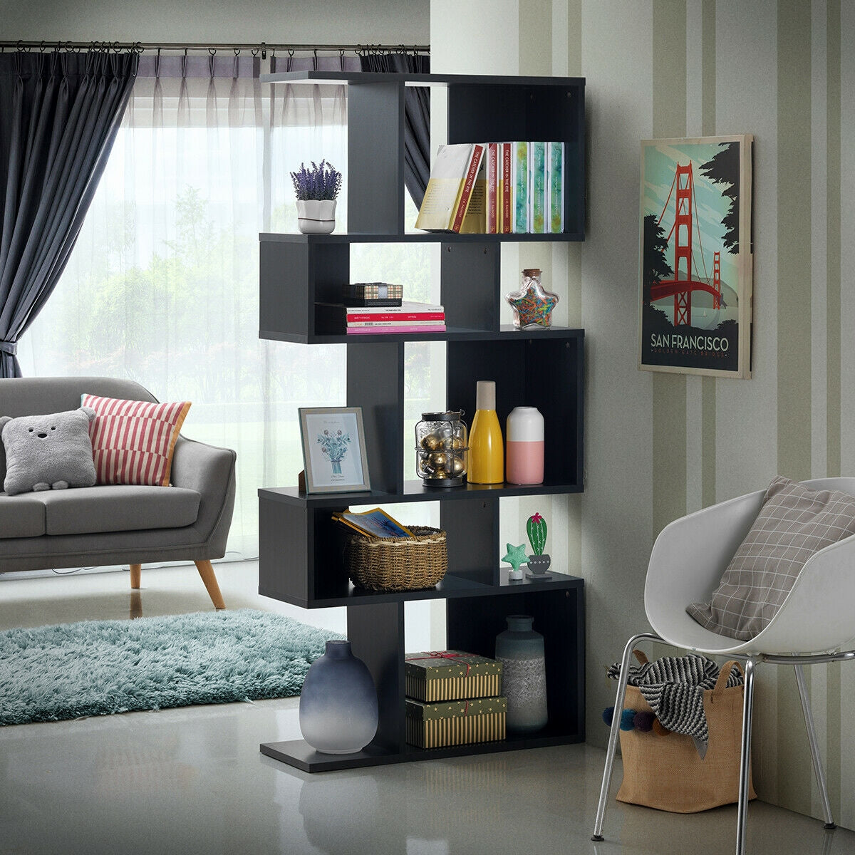 5 Cubes Ladder Shelf Corner Bookshelf Display Rack Bookcase-Black Kids Crystal