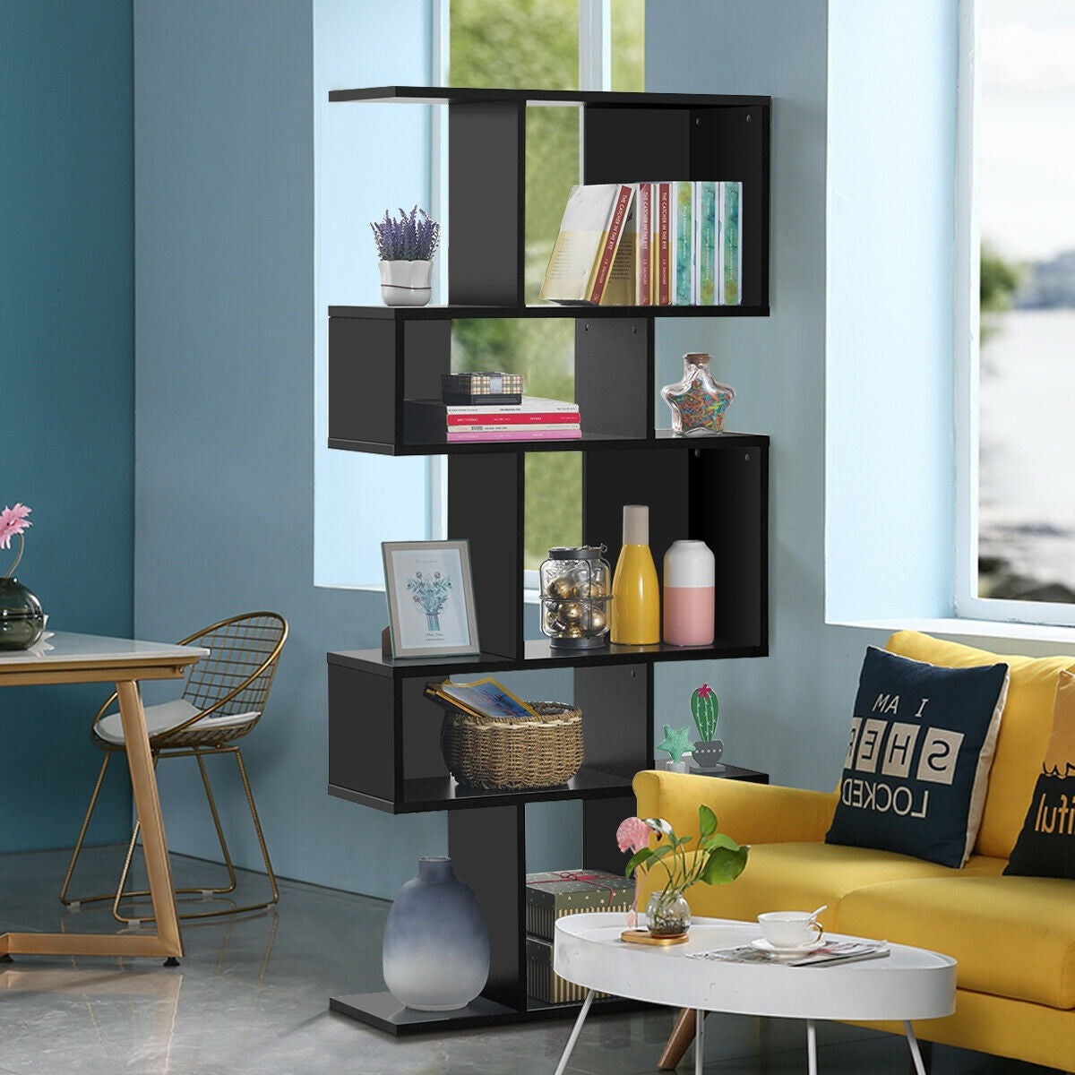 5 Cubes Ladder Shelf Corner Bookshelf Display Rack Bookcase-Black Kids Crystal