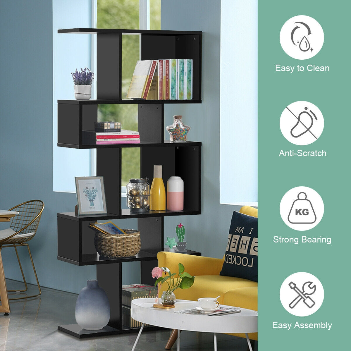 5 Cubes Ladder Shelf Corner Bookshelf Display Rack Bookcase-Black Kids Crystal