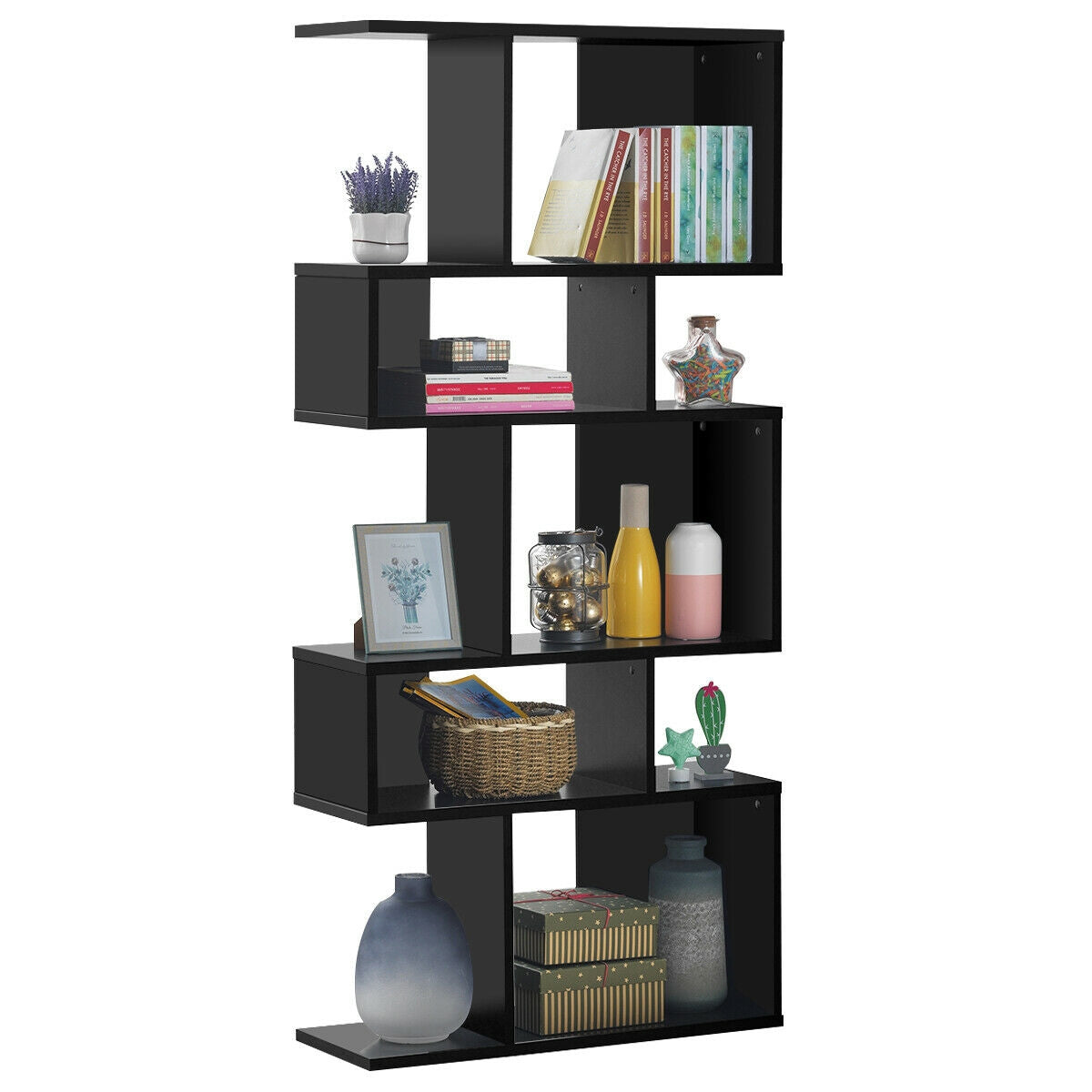 5 Cubes Ladder Shelf Corner Bookshelf Display Rack Bookcase-Black Kids Crystal