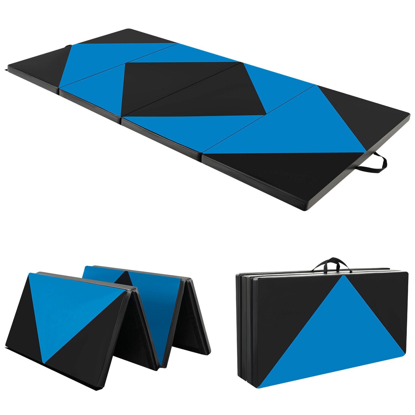 8 Feet PU Leather Folding Gymnastics Mat with Hook and Loop Fasteners-Blue Kids Crystal