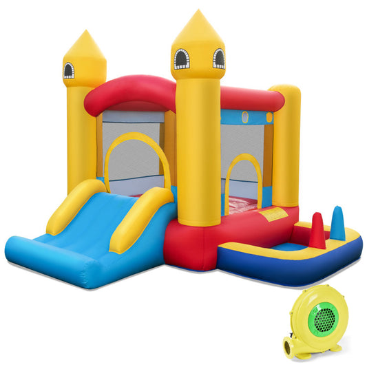 Inflatable Bounce House with 480W Blower and Ocean Balls for Yard Kids Crystal