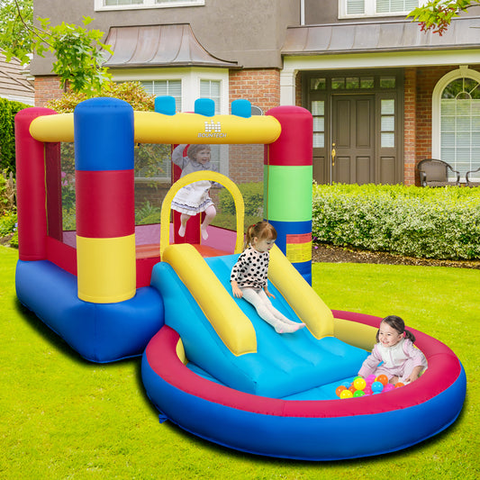 4-in-1 Jigsaw Theme Inflatable Bounce House with 480W Blower Kids Crystal