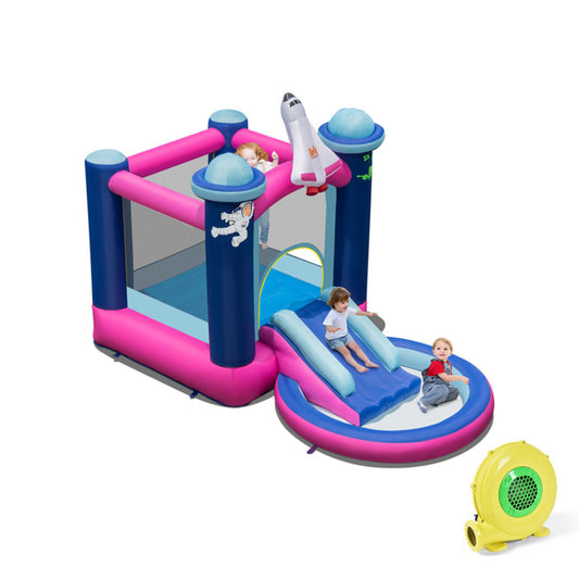 3-in-1 Inflatable Space-themed Bounce House with 480W Blower Kids Crystal