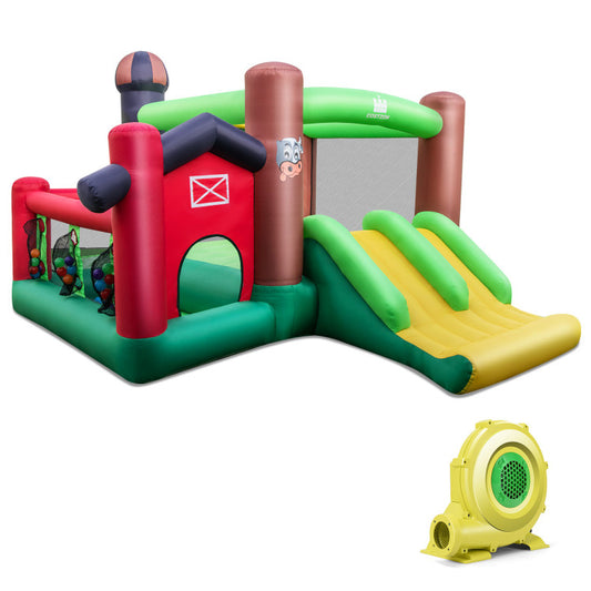 Farm Themed 6-in-1 Inflatable Castle with Trampoline and 735W Blower Kids Crystal