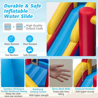7 in 1 Outdoor Inflatable Bounce House with Water Slides and Splash Pools with 735W Blower