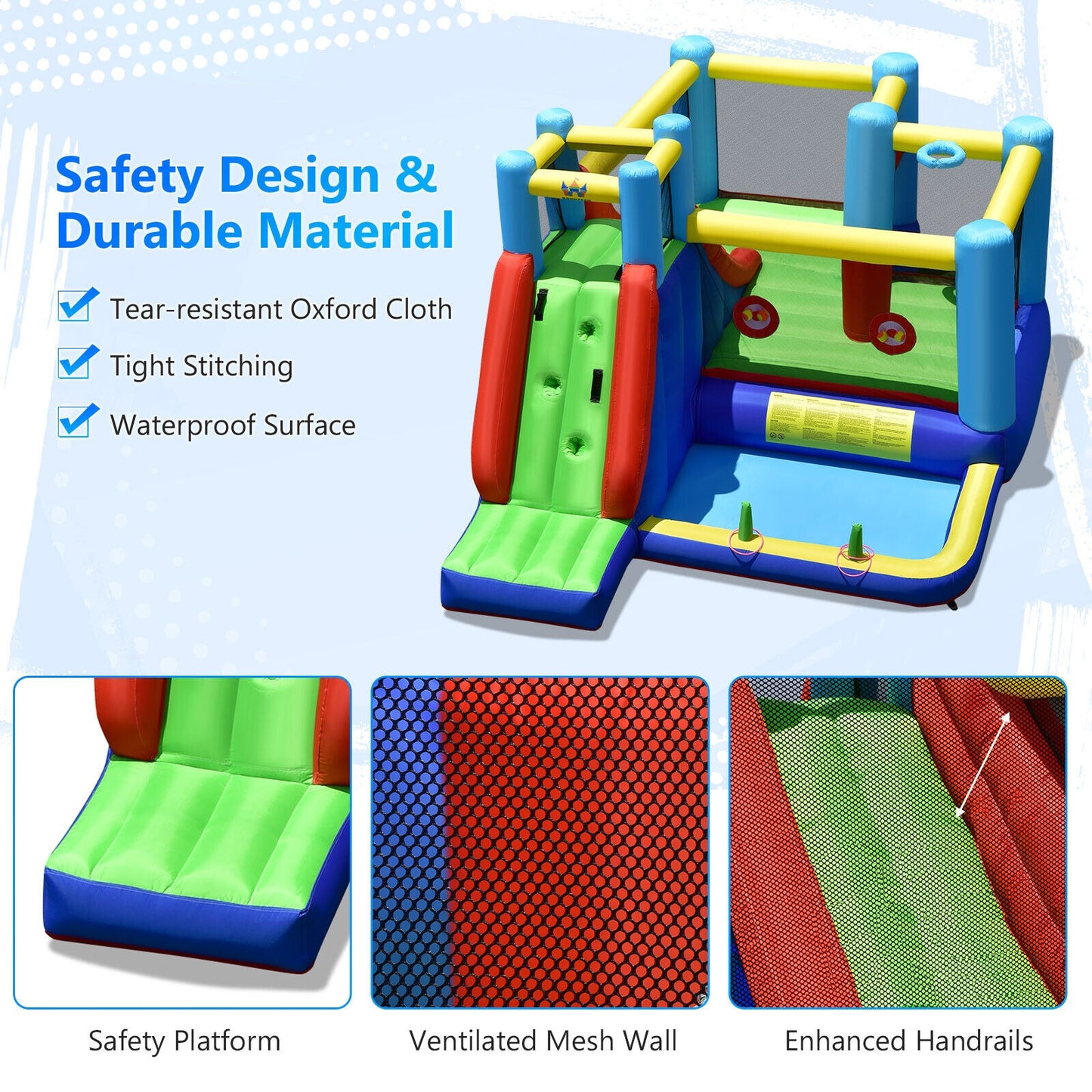 Inflatable Bounce House with 735W Blower Kids Crystal