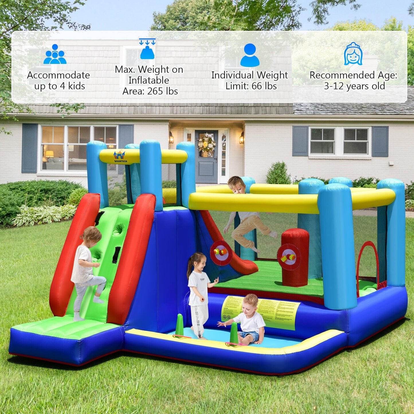 Inflatable Bounce House with 735W Blower Kids Crystal