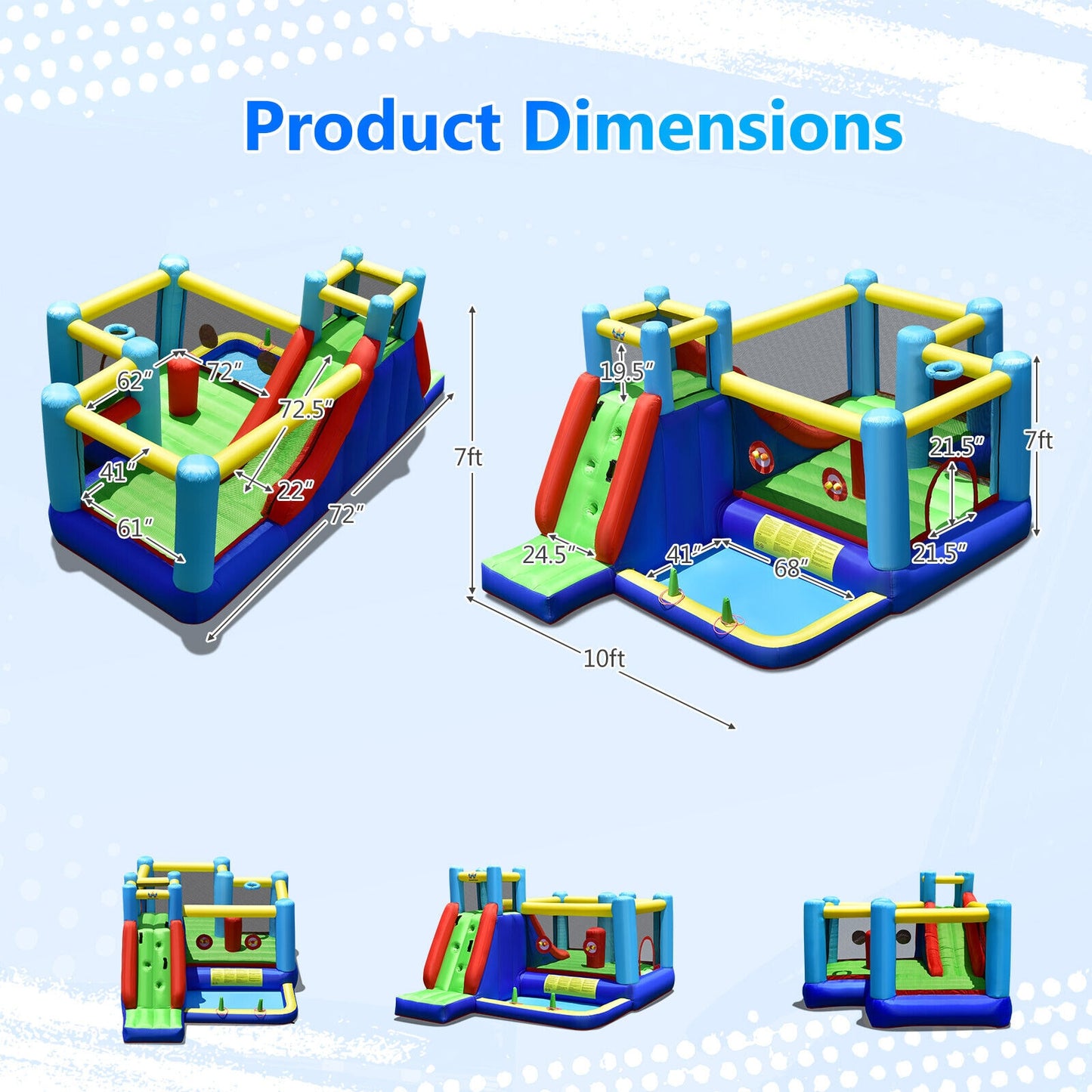 Inflatable Bounce House with 735W Blower Kids Crystal
