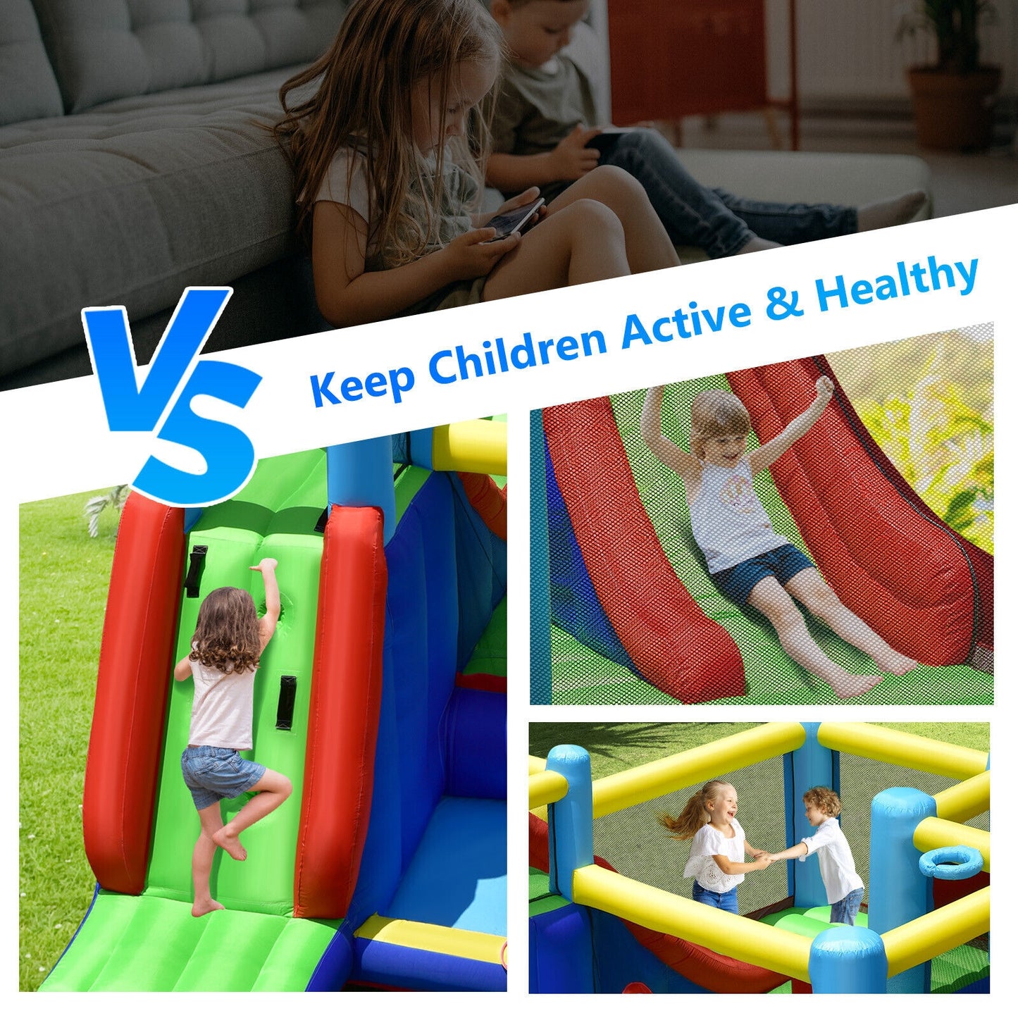 Inflatable Bounce House with 735W Blower Kids Crystal
