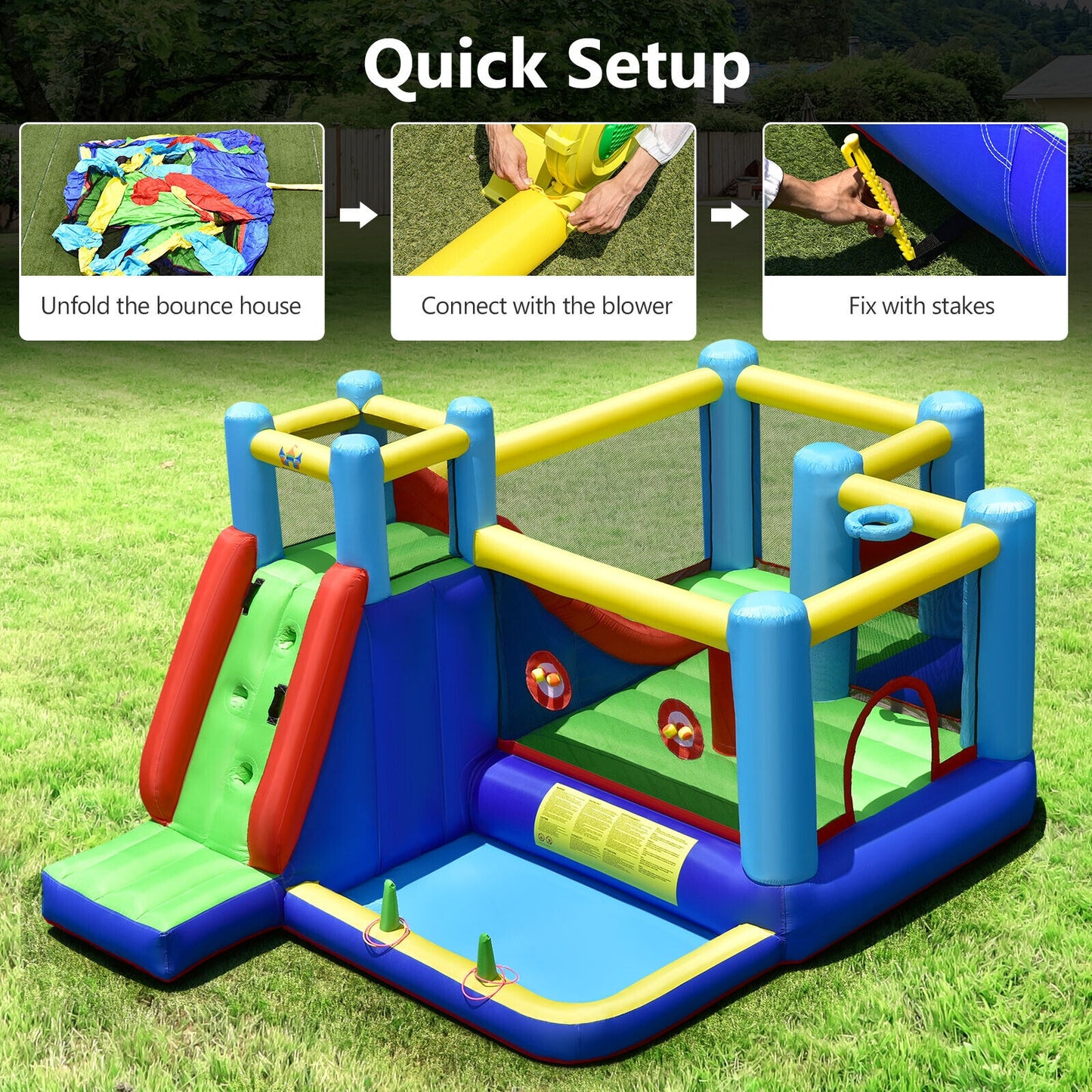 Inflatable Bounce House with 735W Blower Kids Crystal