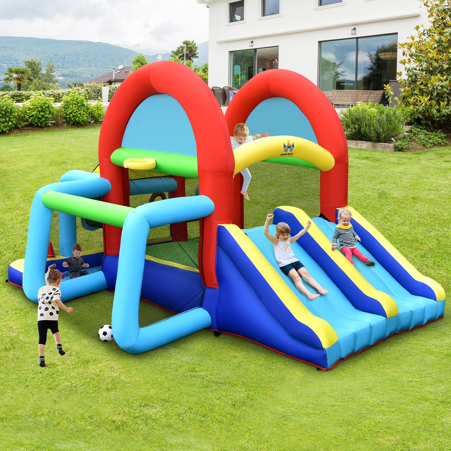 Inflatable Jumping Castle Bounce House with Dual Slides and 480W Blower Kids Crystal