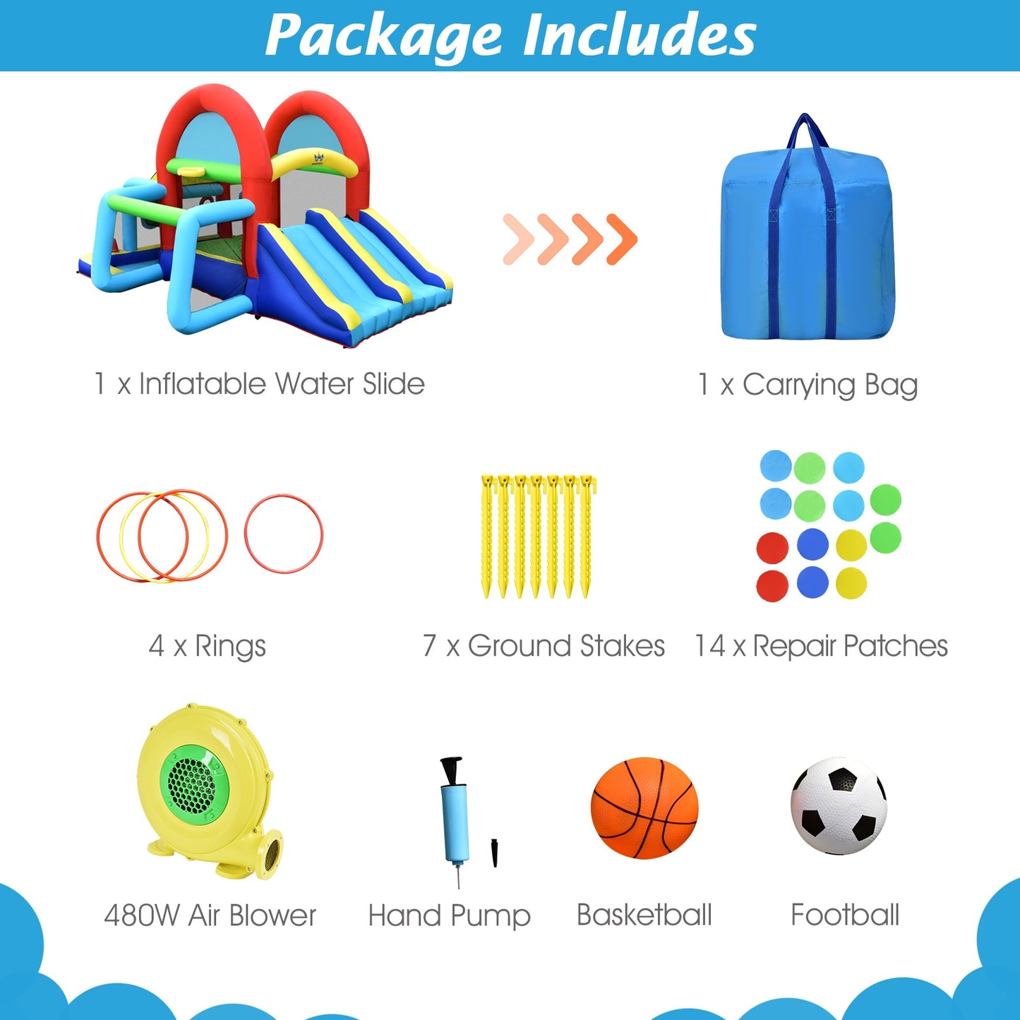 Inflatable Jumping Castle Bounce House with Dual Slides and 480W Blower Kids Crystal