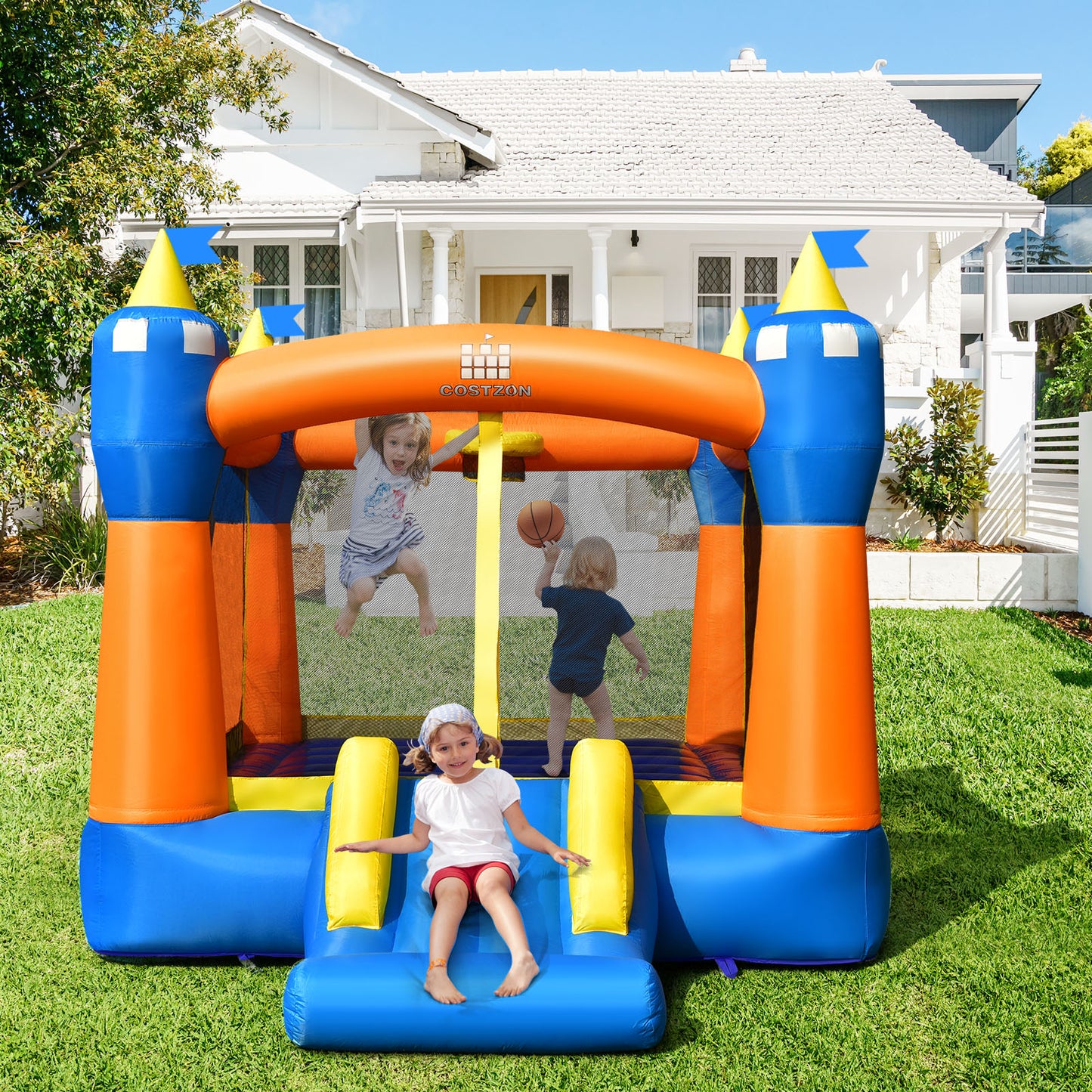 Kids Inflatable Bounce House Magic Castle with Large Jumping Area with 735W Blower Kids Crystal