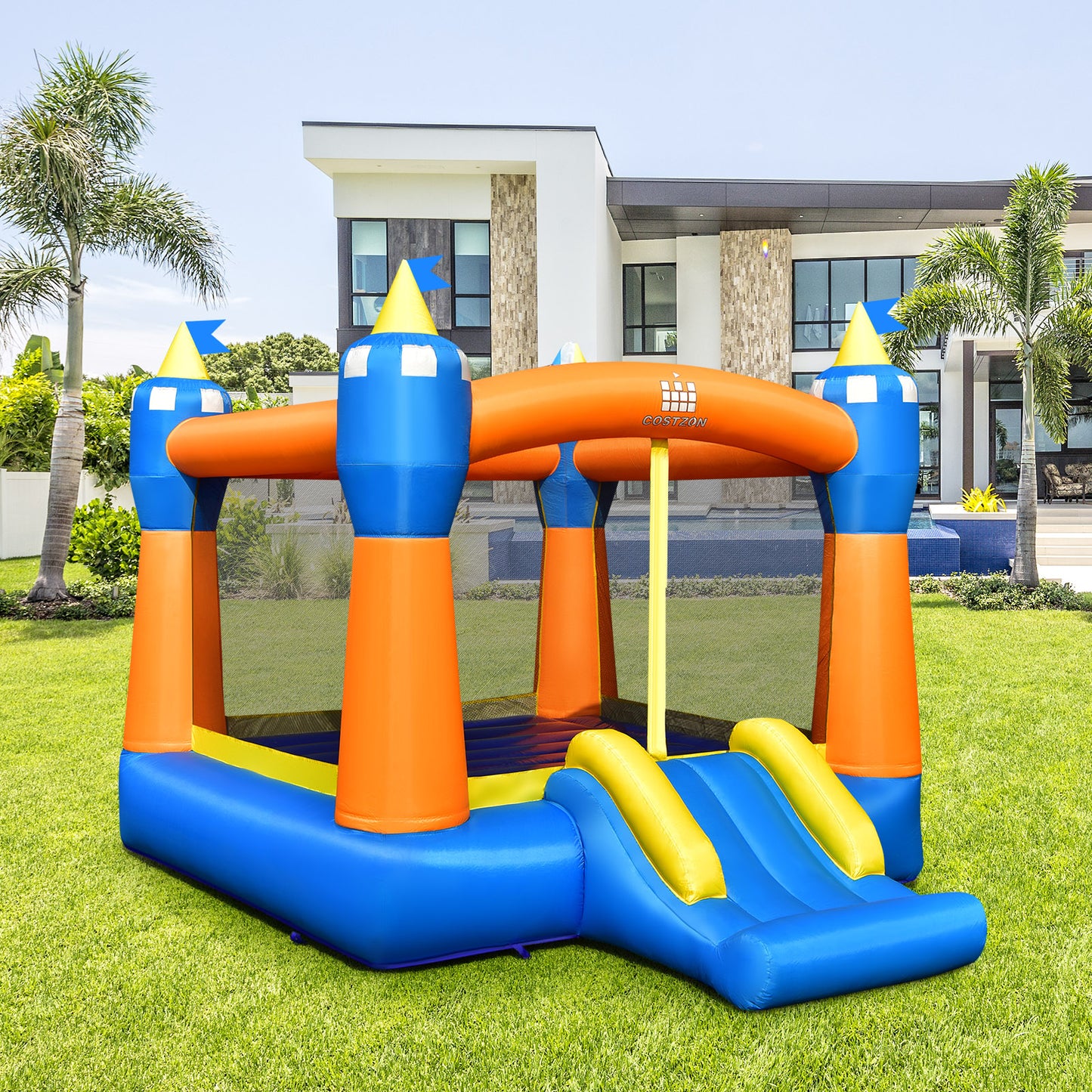 Kids Inflatable Bounce House Magic Castle with Large Jumping Area with 735W Blower Kids Crystal