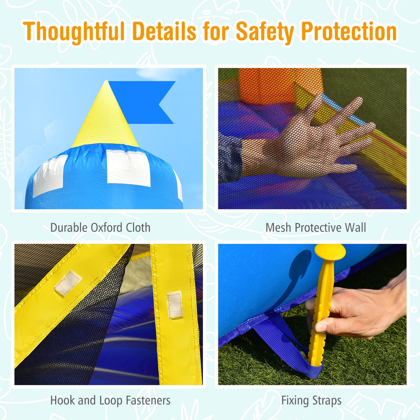 Kids Inflatable Bounce House Magic Castle with Large Jumping Area with 735W Blower Kids Crystal