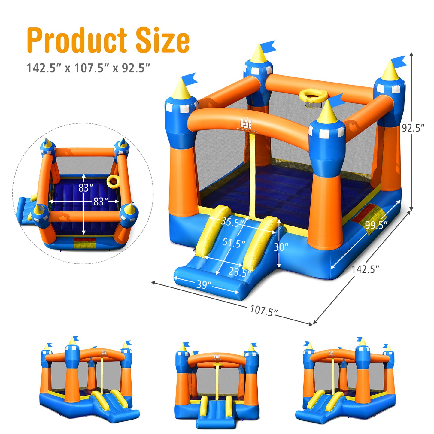 Kids Inflatable Bounce House Magic Castle with Large Jumping Area with 735W Blower Kids Crystal