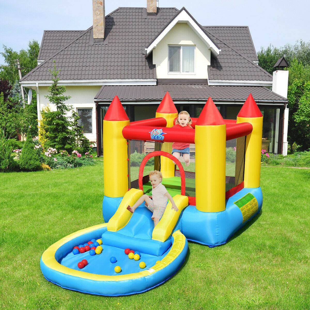Inflatable Kids Slide Bounce House with 580w Blower Kids Crystal