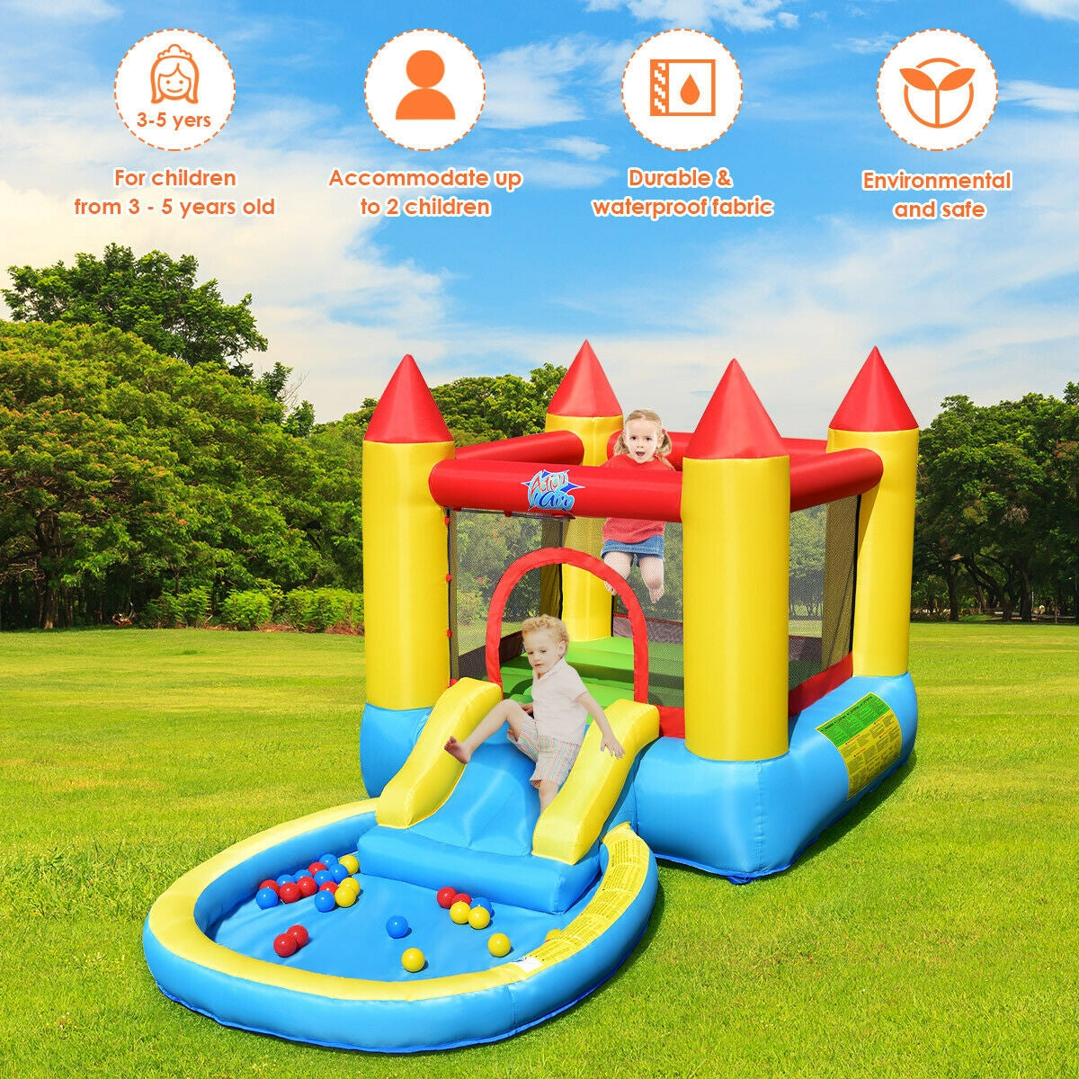 Inflatable Kids Slide Bounce House with 580w Blower Kids Crystal