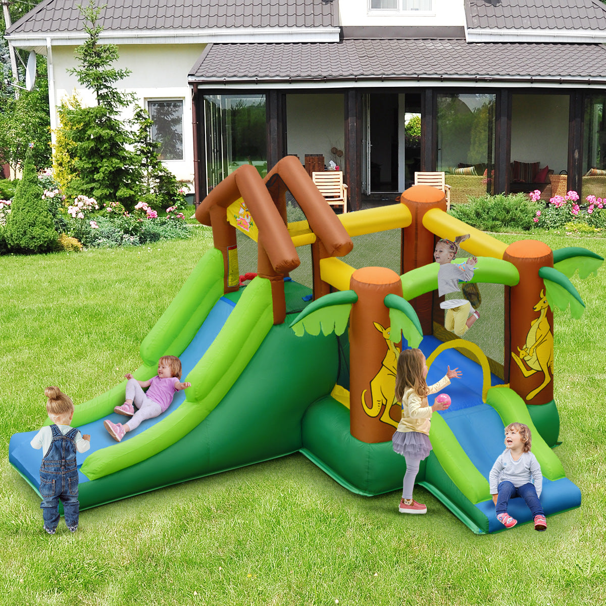 Kids Inflatable Jungle Bounce House Castle with 680W Blower Kids Crystal