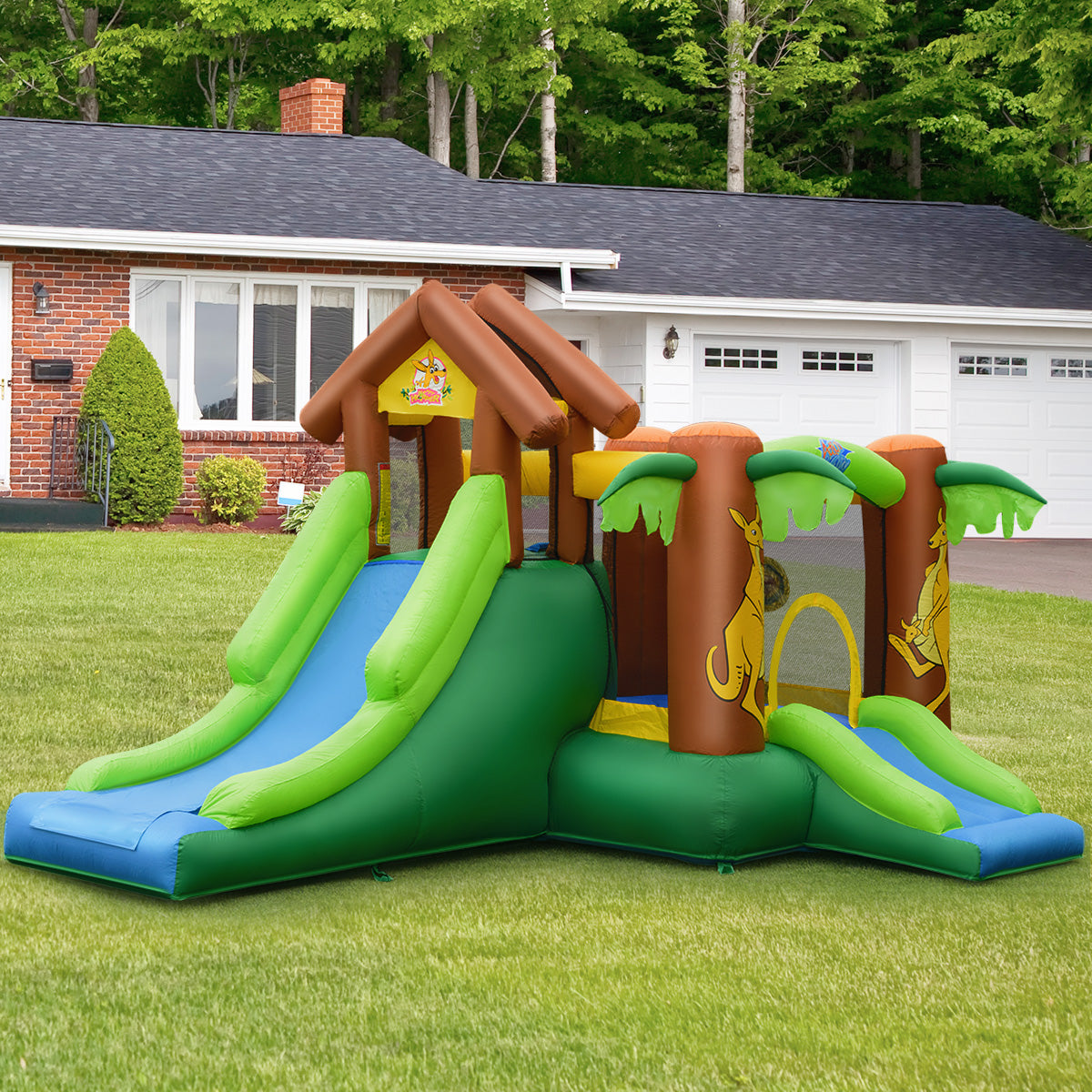 Kids Inflatable Jungle Bounce House Castle with 680W Blower Kids Crystal