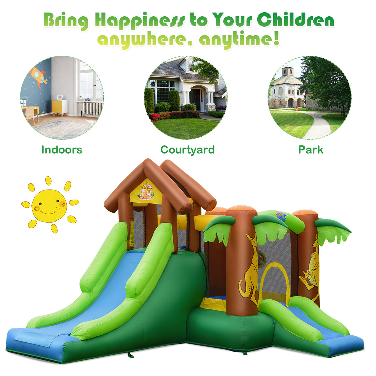 Kids Inflatable Jungle Bounce House Castle with 680W Blower Kids Crystal