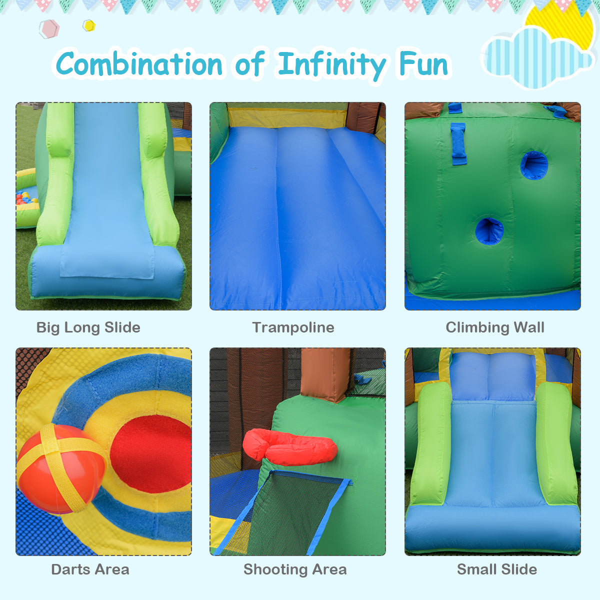 Kids Inflatable Jungle Bounce House Castle with 680W Blower Kids Crystal