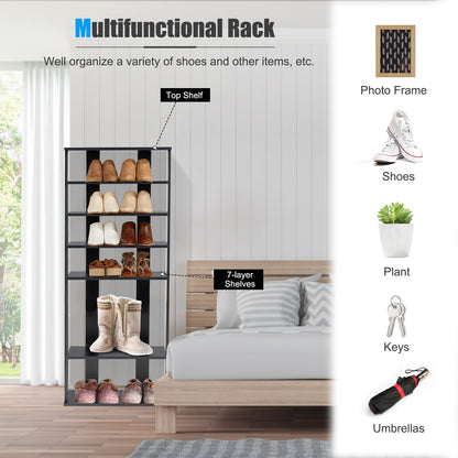 7-Tier Dual 14 Pair Shoe Rack Free Standing Concise Shelves Storage-Black