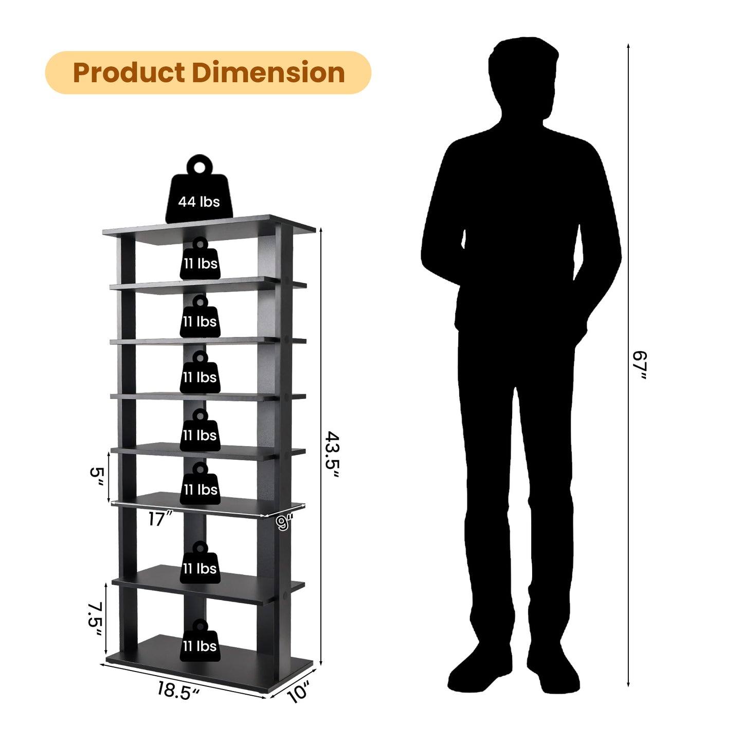 7-Tier Dual 14 Pair Shoe Rack Free Standing Concise Shelves Storage-Black Kids Crystal