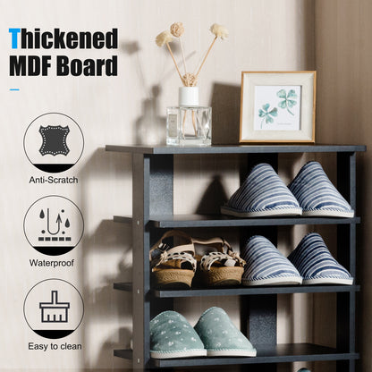 7-Tier Dual 14 Pair Shoe Rack Free Standing Concise Shelves Storage-Black